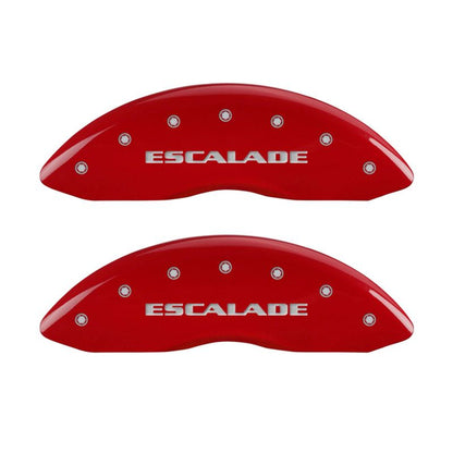 MGP 4 Caliper Covers Engraved Front Escalade Engraved Rear EXT Red finish silver ch