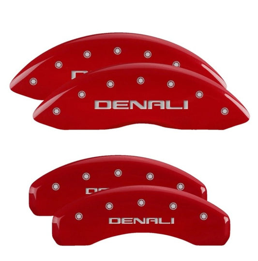 MGP 4 Caliper Covers Engraved Front &amp; Rear Denali Red finish Silver Engraved