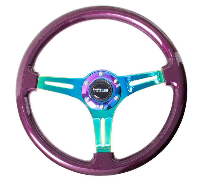 NRG Classic Wood Grain Steering Wheel (350mm) Purple Pearl Paint w/Neochrome 3-Spoke Center