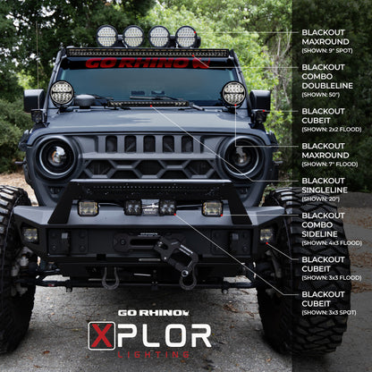 Go Rhino Xplor Blackout Combo Series Dbl Row LED Light Bar w/Amber (Side/Track Mount) 32in. - Blk