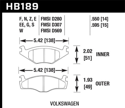 Hawk 85-92 Volkswagen Golf / 85-93 Volkswagen Cabriolet HT-10 Race Front Brake Pads