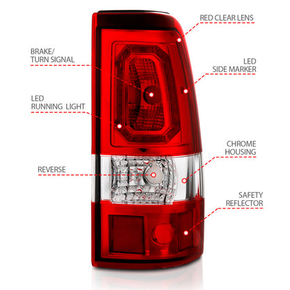 ANZO 2003-2006 Chevy Silverado 1500 LED Taillights Plank Style Chrome With Red/Clear Lens