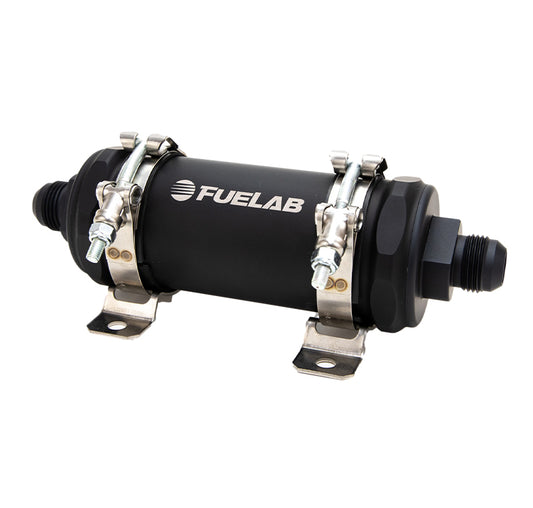 Fuelab PRO Series In-Line Fuel Filter (10gpm) -10AN In/-12AN Out 6 Micron Fiberglass - Matte Black