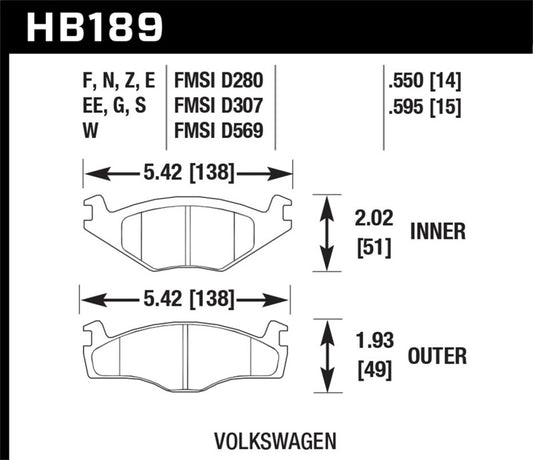 Hawk 91-93 Volkswagen Cabriolet Front ER-1 Brake Pads